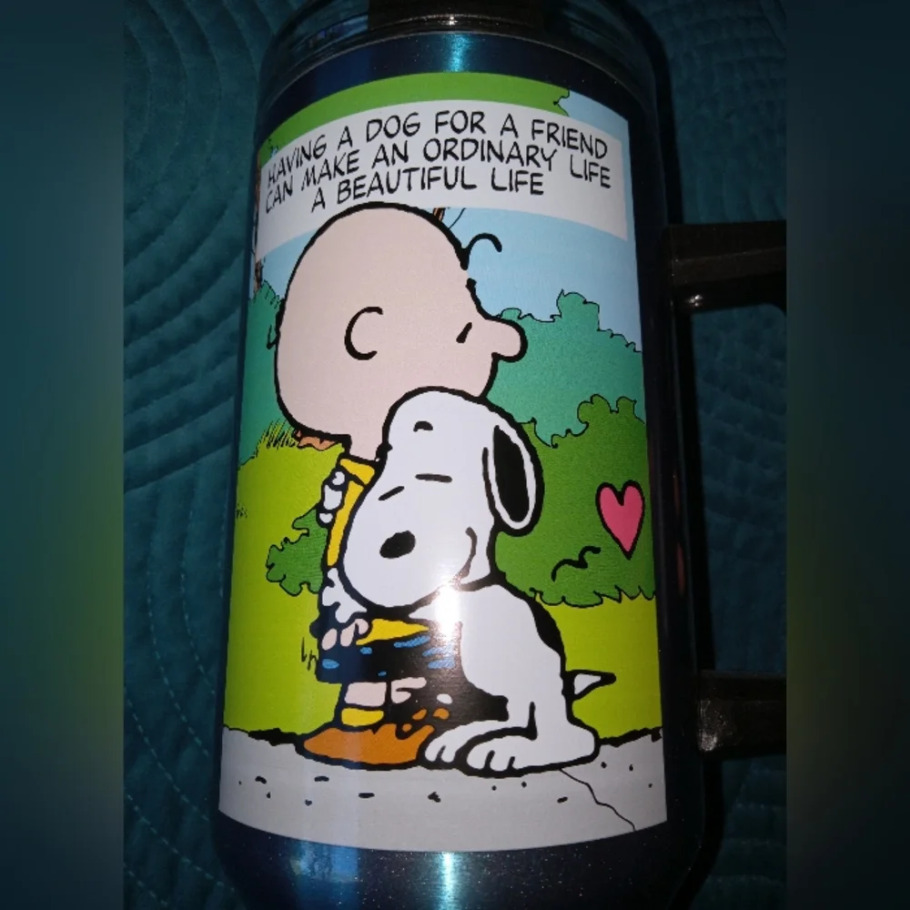 Peanuts Snoopy 40 oz TUMBLER Travel Mug Double Wall New Friends - Picture 2 of 7